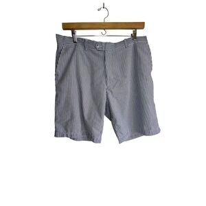 Afazzy New York Mens Blue White Seersucker Striped Shorts Size 40 Flat Front